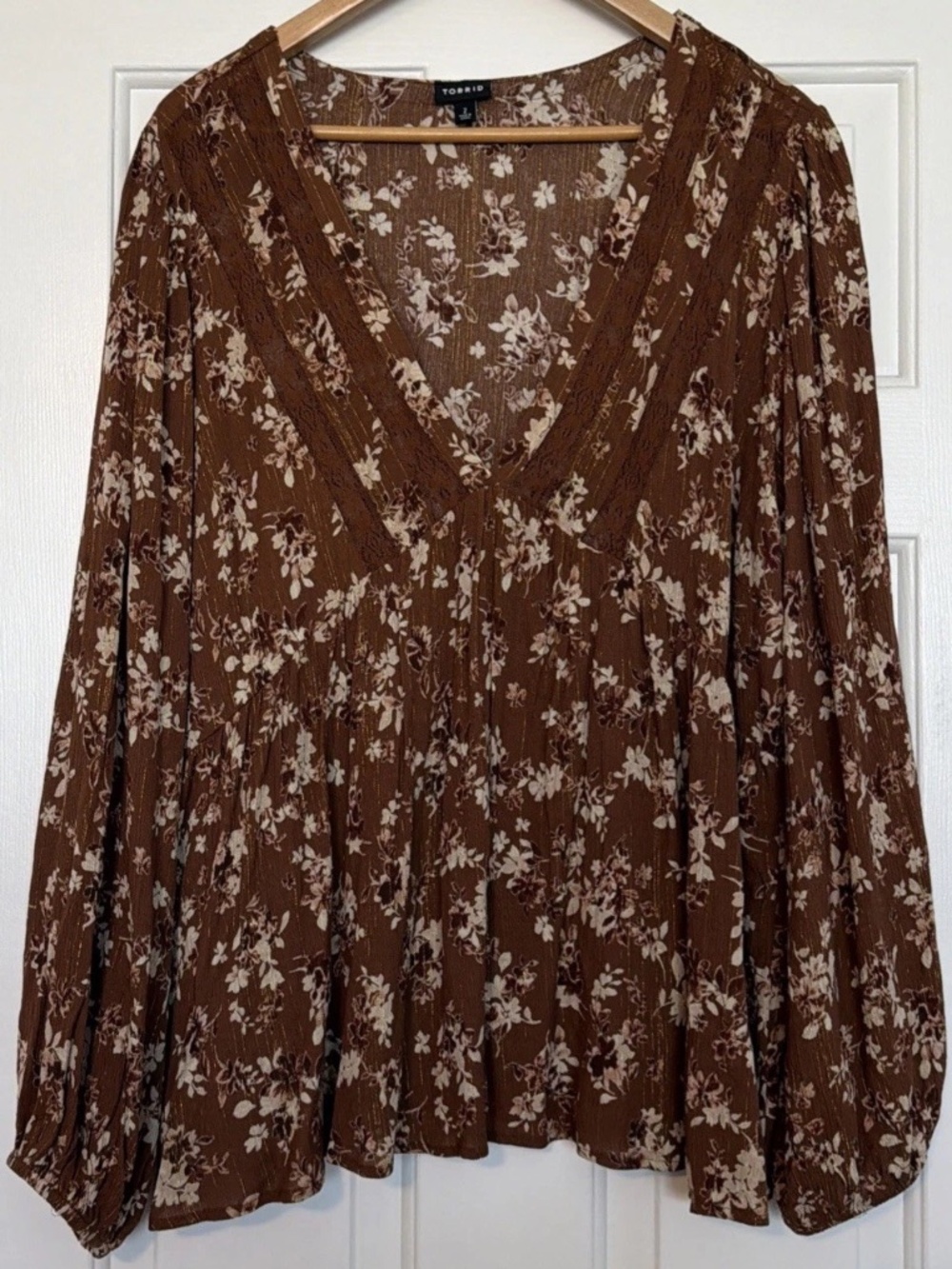 Torrid Floral Brown & Gold Tunic Blouse